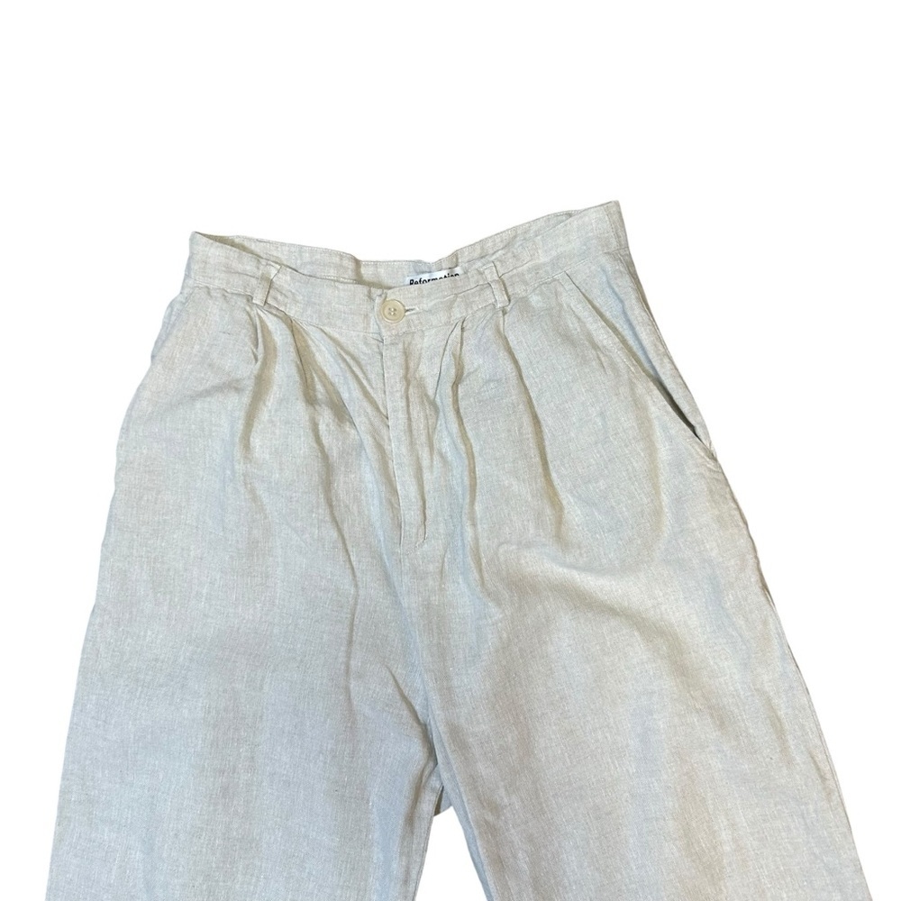 Reformation oatmeal linen vesta wide leg pleated trouser pants size 8 career - Picture 5 of 14